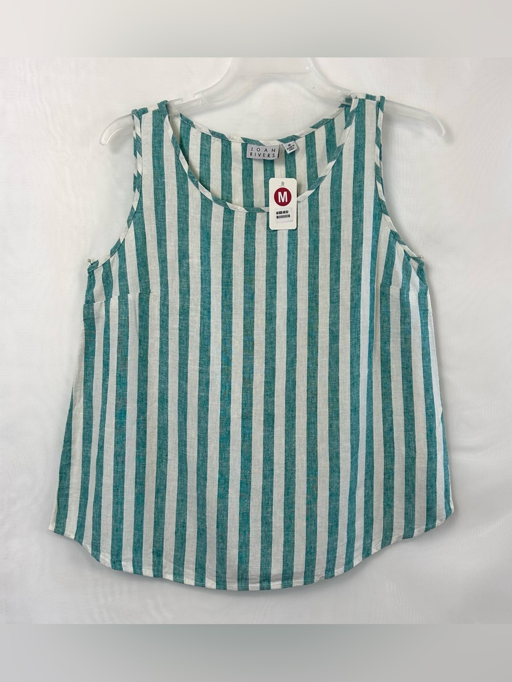 New Joan Rivers Green Striped Sleeveless Linen Blouse Women's Size Medium
